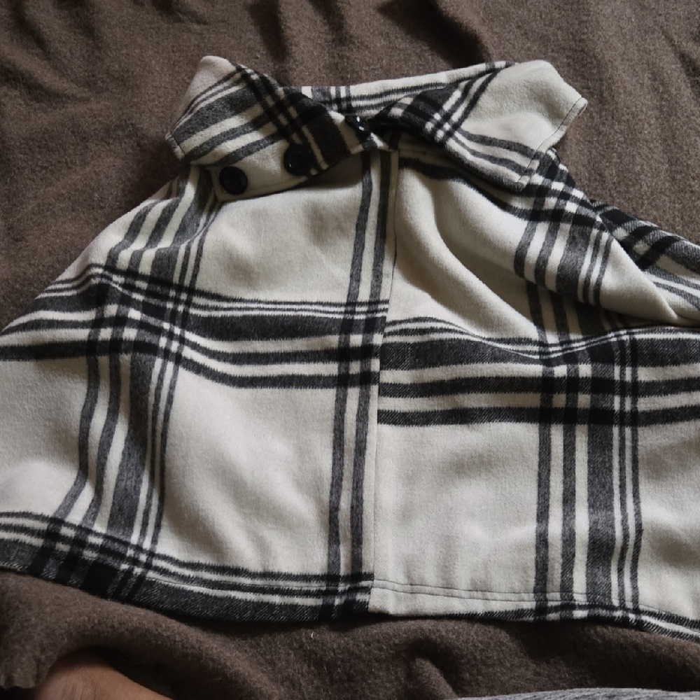 Plaid Cape with Black and White Check Pattern
